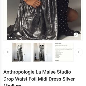 Anthropologie Metallic Silver Midi Dress